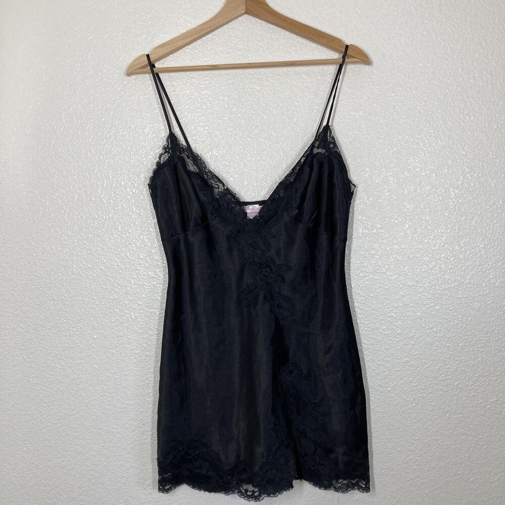 Victoria's Secret Chemise Nightgown Y2K Small Black Satin Lace Sleep Slip - Picture 3 of 14